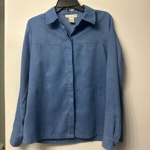 Vintage 90s Casual Blue Button-Up Faux Suede Shirt